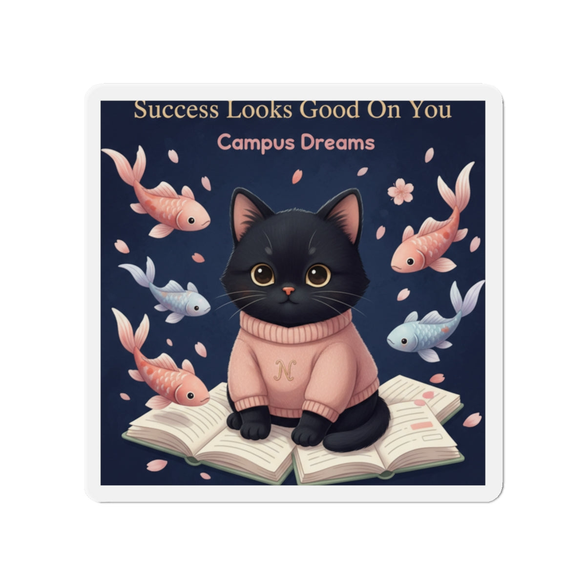 Black Cat Die-Cut Magnet – Success Looks Good on You Campus Dreams