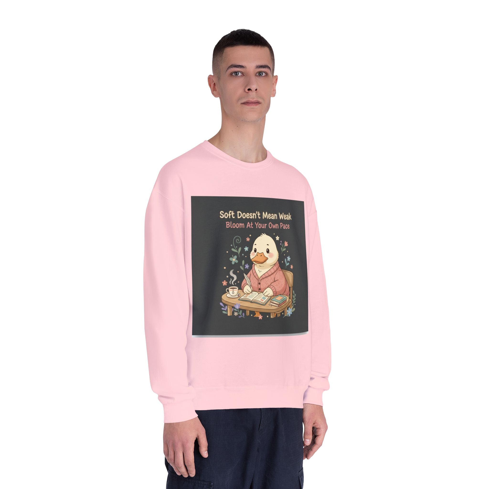 Duck In A Cardigan Crewneck Sweatshirt – Soft Doesnt Mean Weak Bloom at Your Own