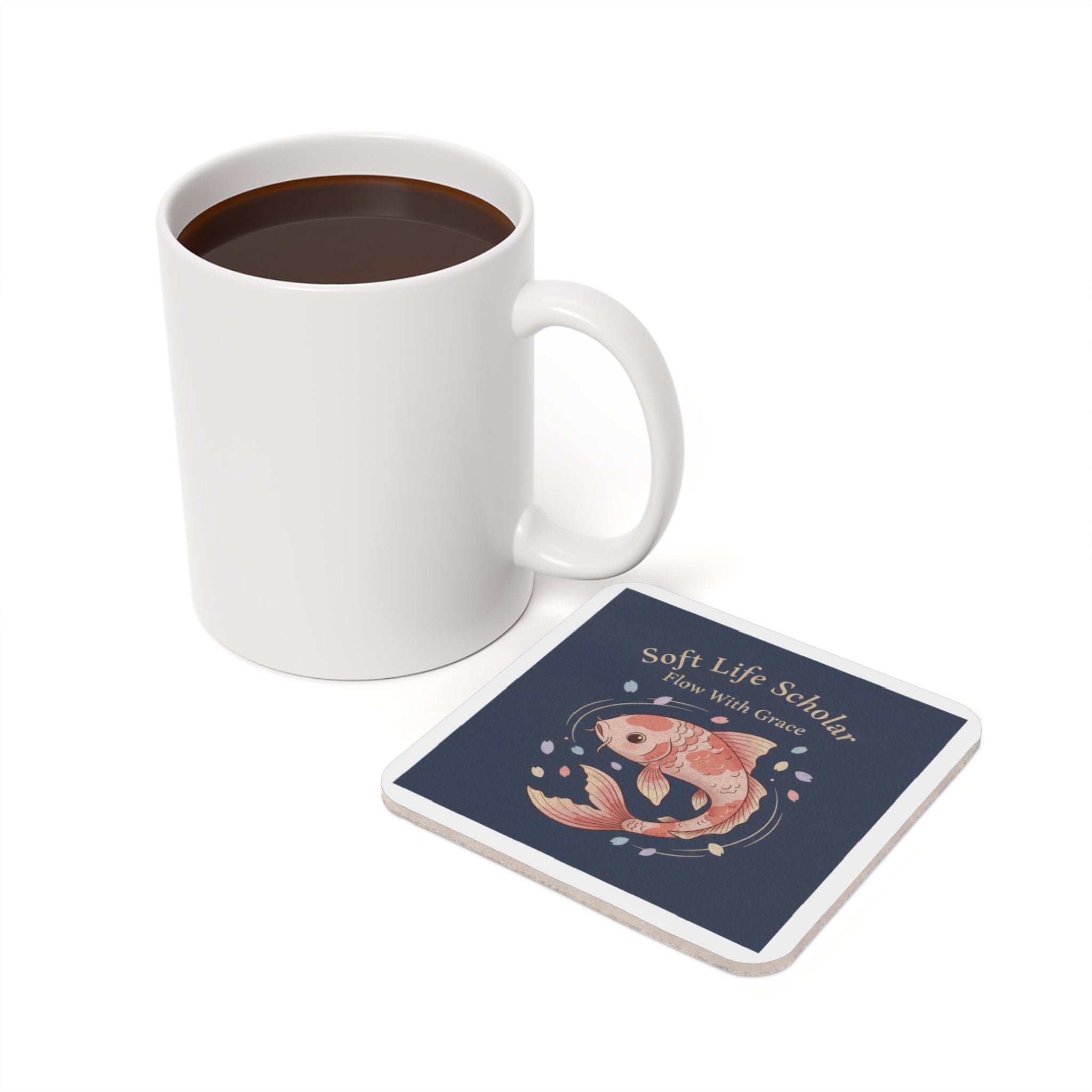 Koi Cork Coaster – Soft Life Scholar Flow With Grace