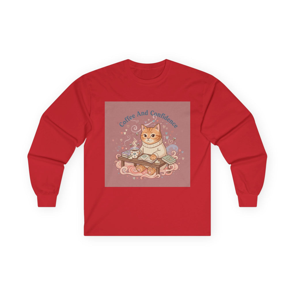 Coffee And Confidence Cat Long Sleeve Tee