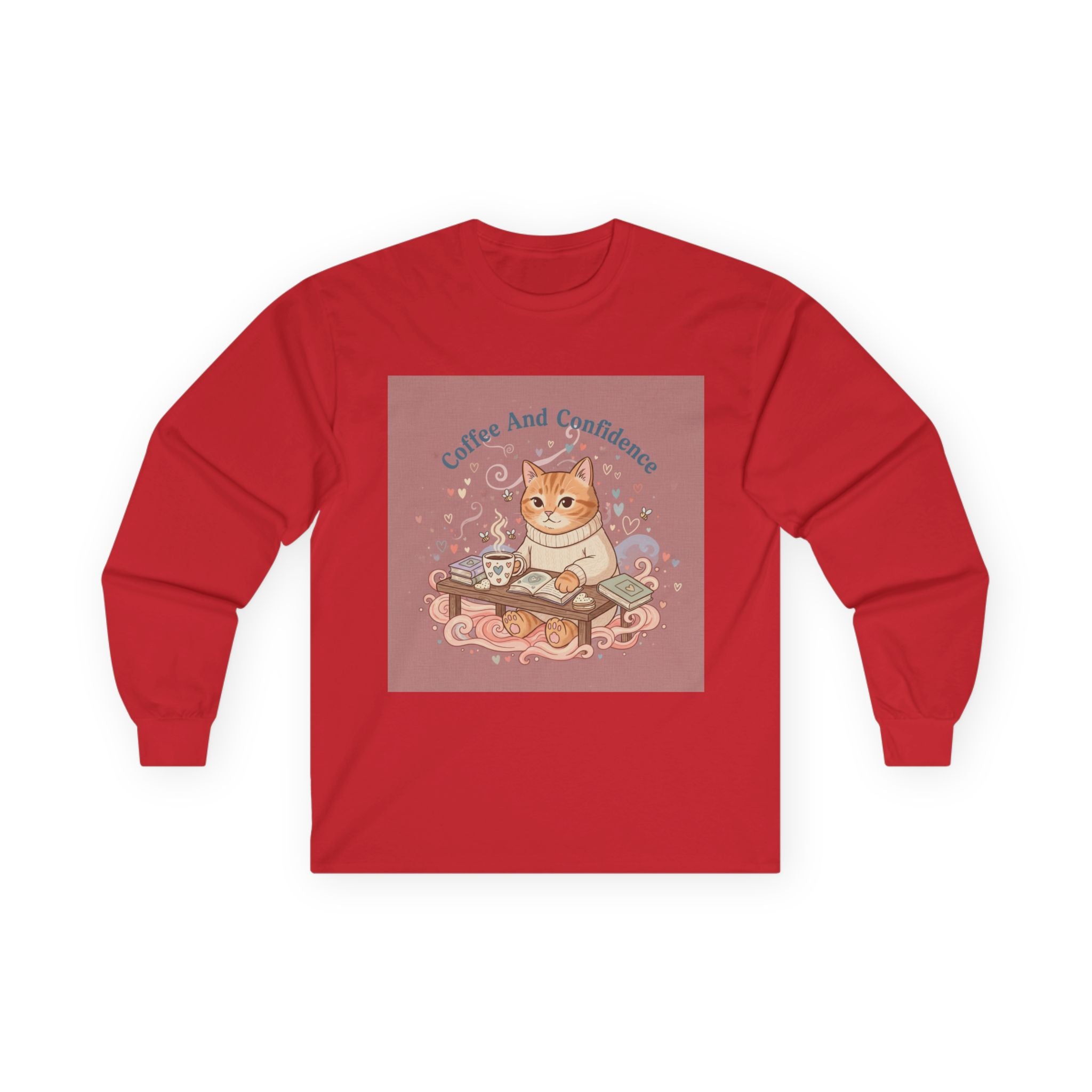 Coffee And Confidence Cat Long Sleeve Tee