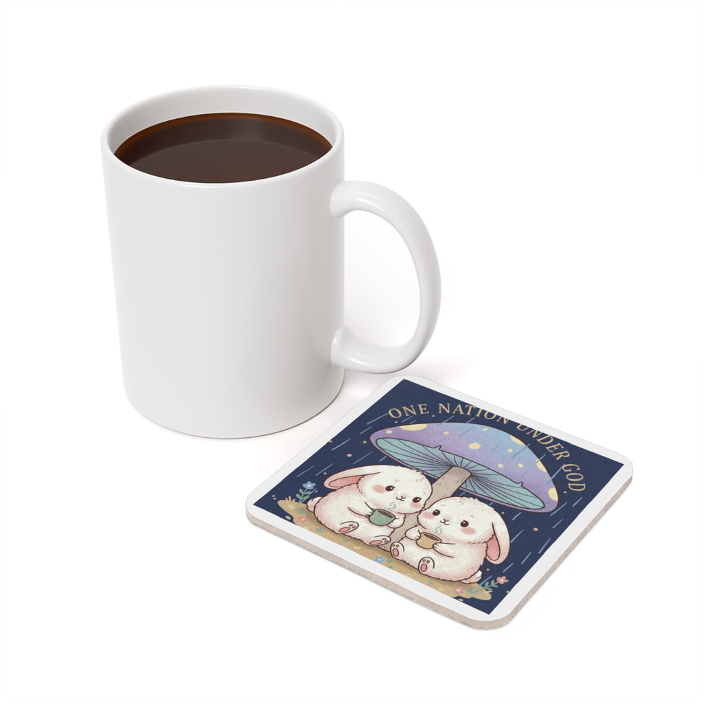 Two Cute Bunnies Cork Coaster – One Nation Under God