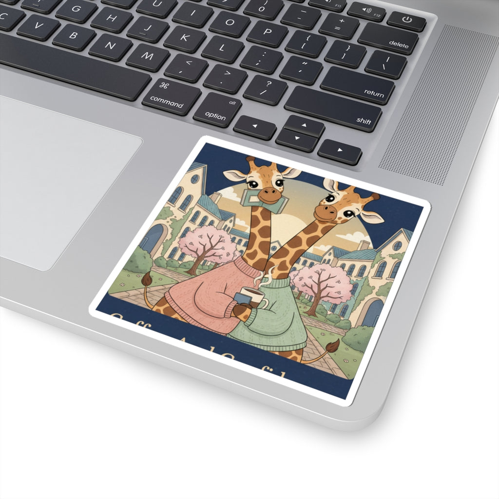 Giraffes Kiss-Cut Sticker – Coffee and Confidence