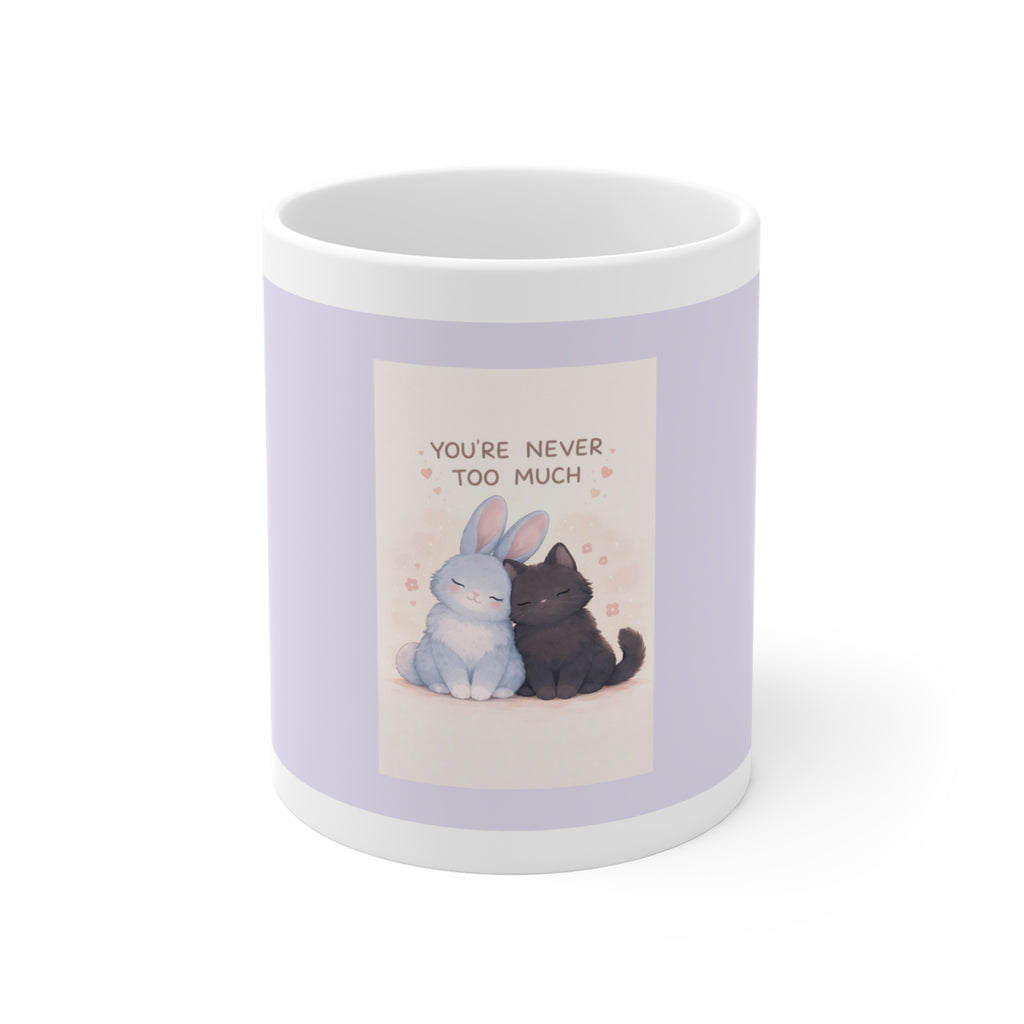 "YOU'RE NEVER TOO MUCH" Black Cat Mug | Trendy Gift for Her | Drinkware | KayKay Classics