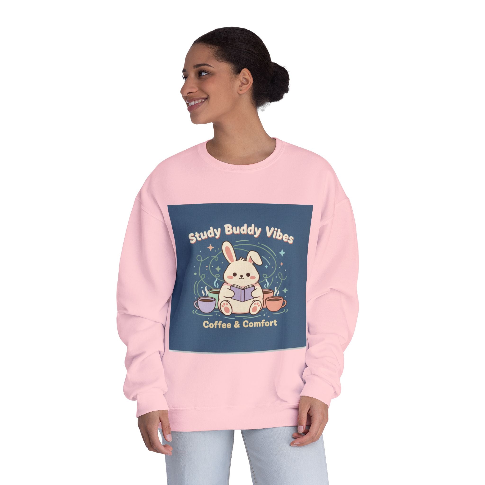 Bunny Crewneck Sweatshirt – Study Buddy Vibes Coffee Comfort
