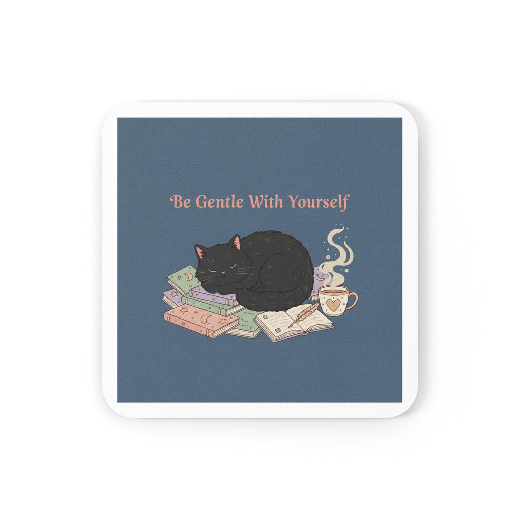 Black Cat Cork Coaster – Be Gentle With Yourself