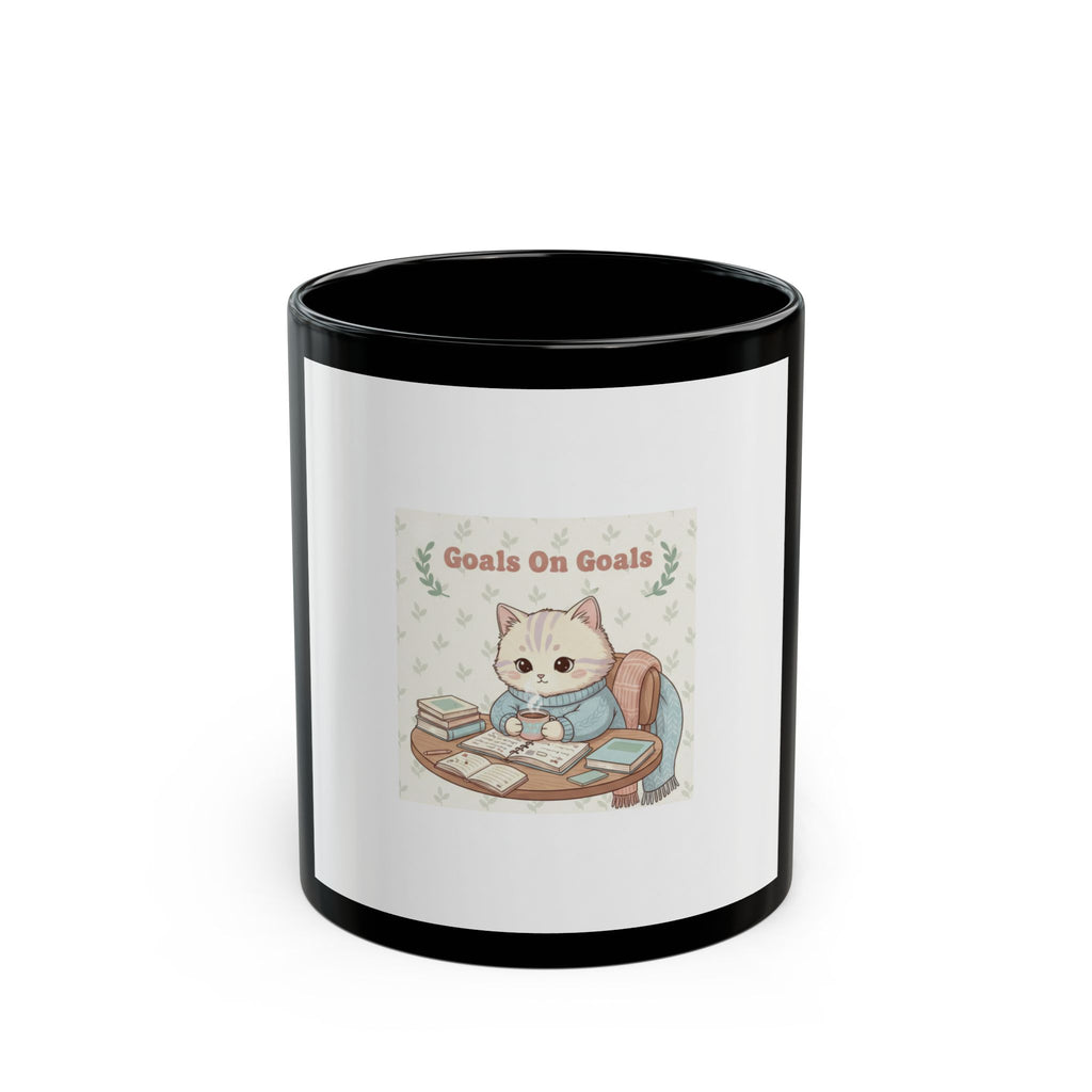 Goals On Goals Cat Black Mug 11oz