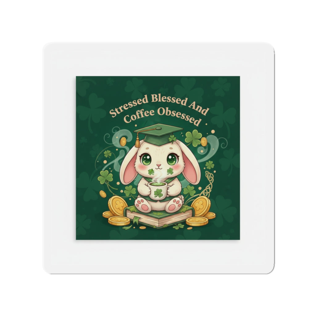 Rabbit Die-Cut Magnet – Stressed Blessed and Coffee Obsessed