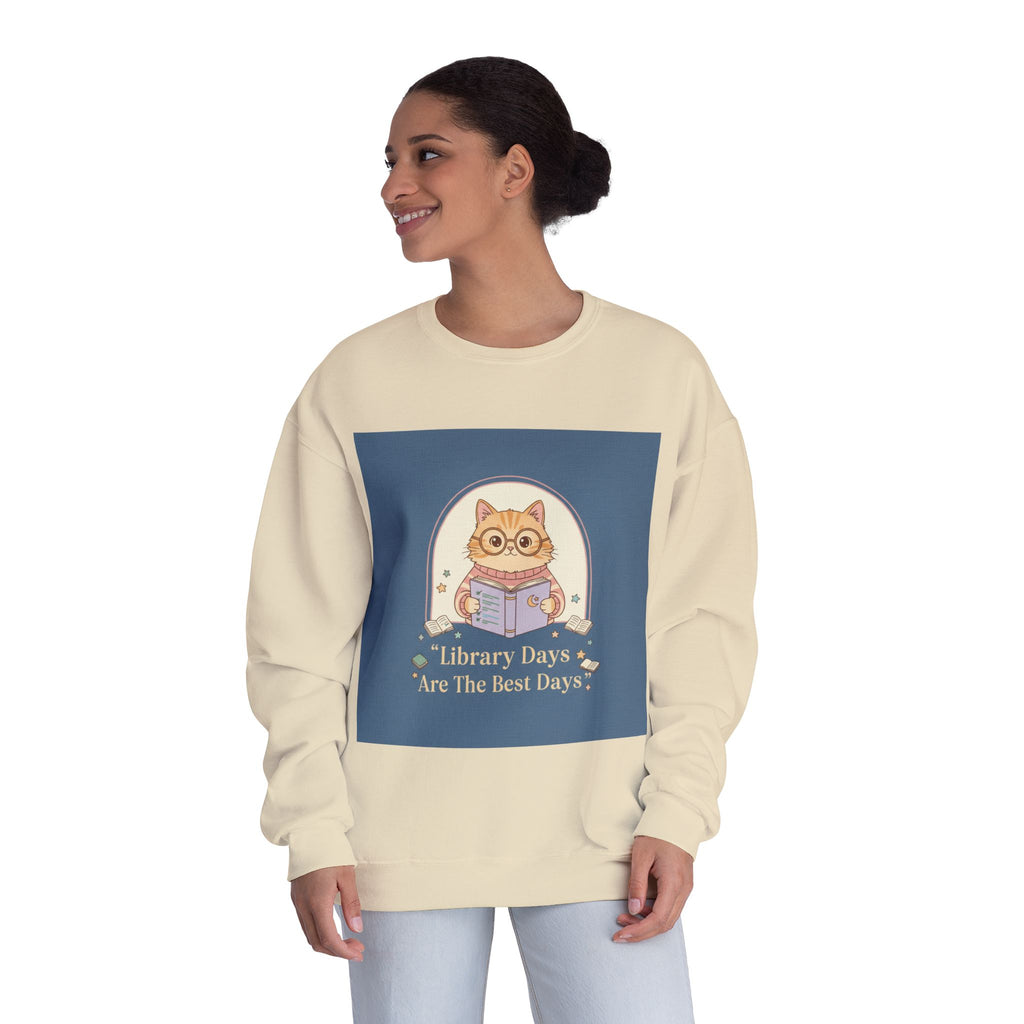 Cat Crewneck Sweatshirt – Library Days Are the Best Days