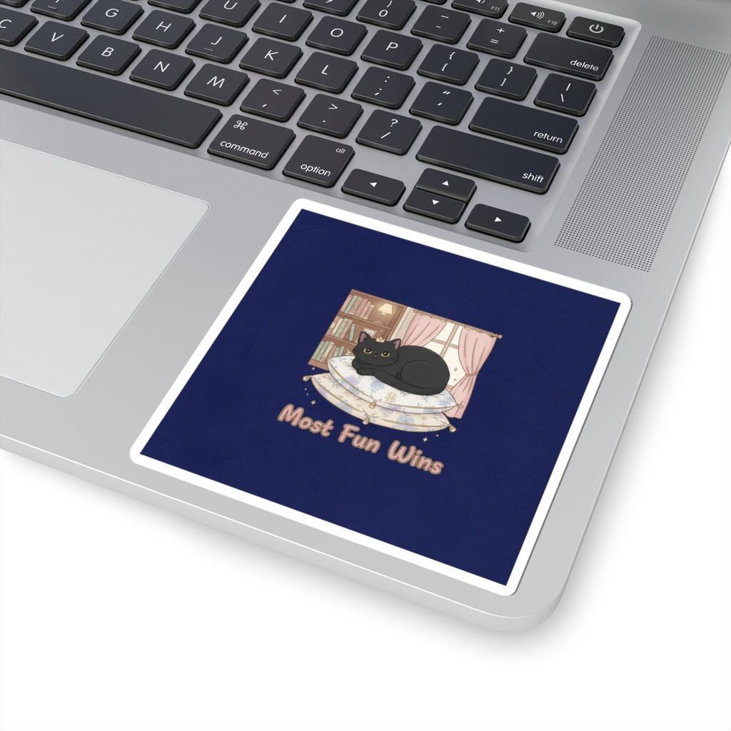 Black Cat Kiss-Cut Sticker – Most Fun Wins