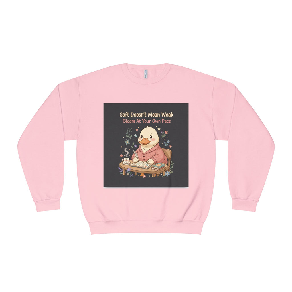 Duck In A Cardigan Crewneck Sweatshirt – Soft Doesnt Mean Weak Bloom at Your Own