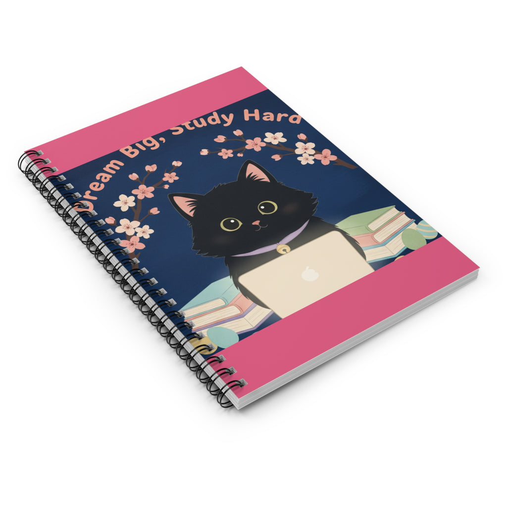 Black Cat Spiral Notebook – Dream Big Study Hard