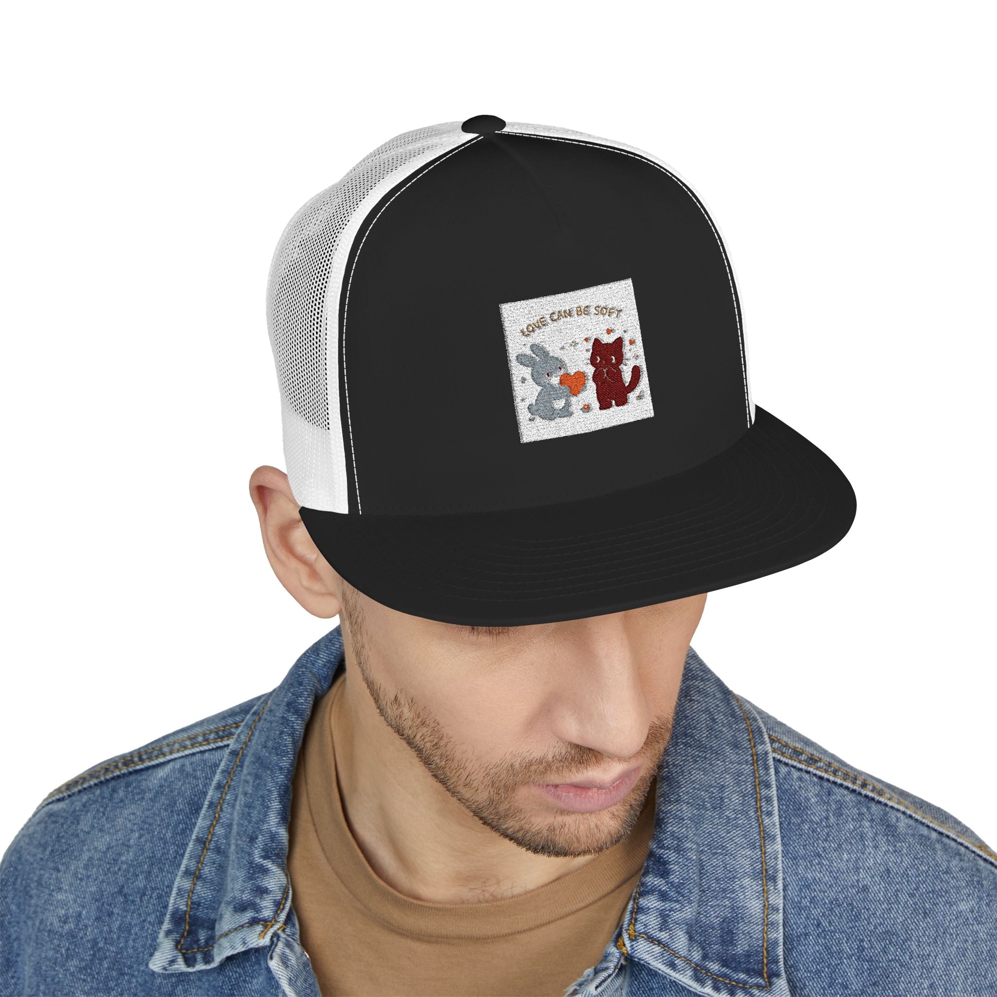 "LOVE CAN BE SOFT" Black Cat Trucker Cap | College Girl Gift | Fashion | KayKay Classics