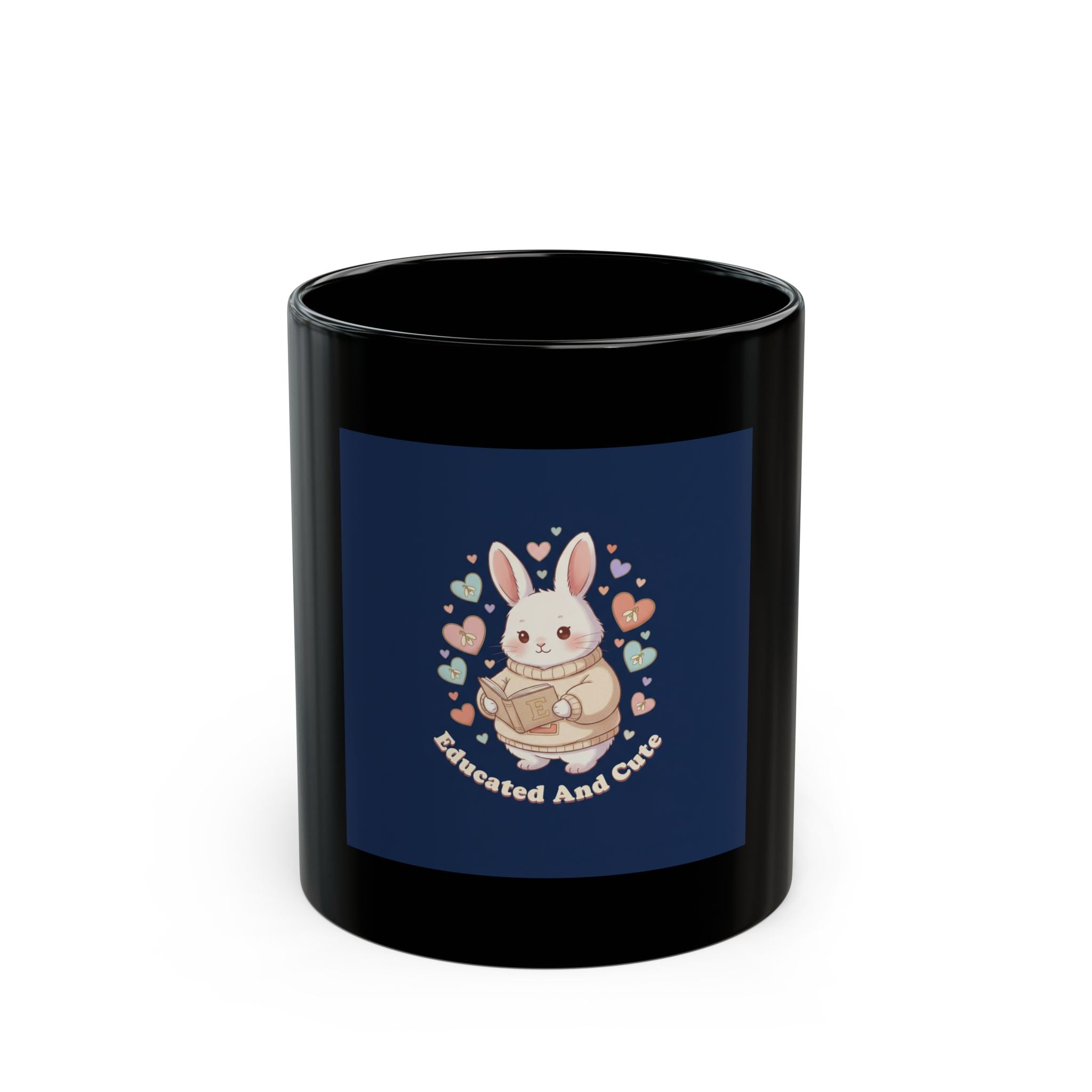 Bunny Black Mug 11oz – Educated and Cute