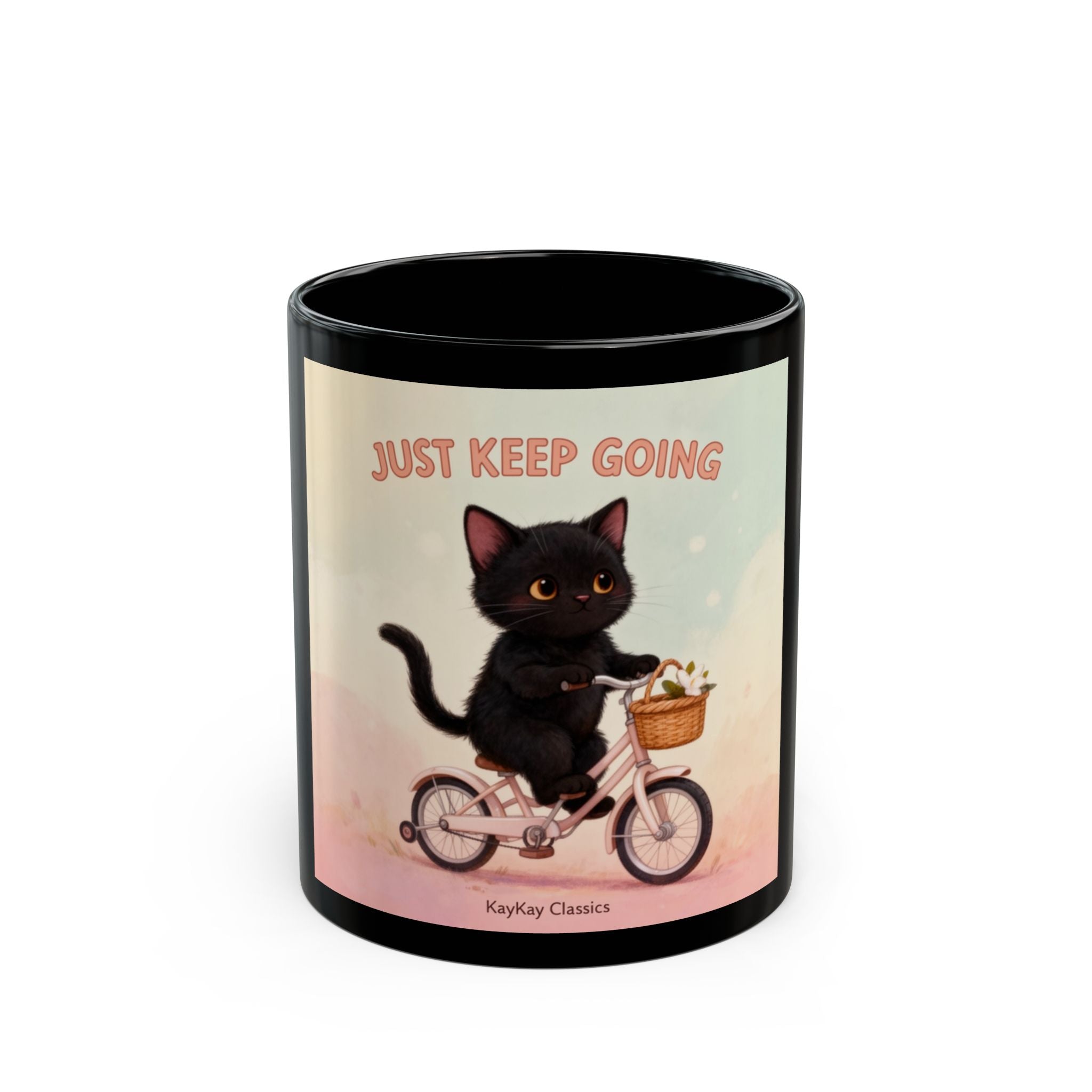 JUST KEEP GOING Cat Black Mug 11oz