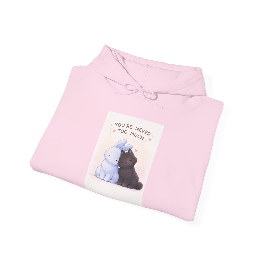 "YOU'RE NEVER TOO MUCH" Black Cat Hoodie | College Girl Gift | Fashion | KayKay Classics