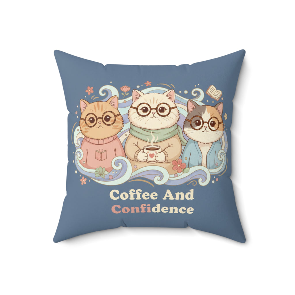 Cats With Glasses Square Pillow – Coffee and Confidence