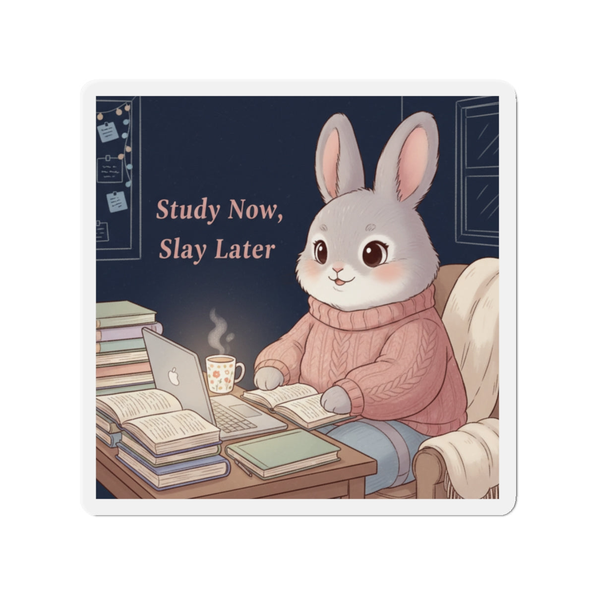 Rabbit Die-Cut Magnet – Study Now, Slay Later