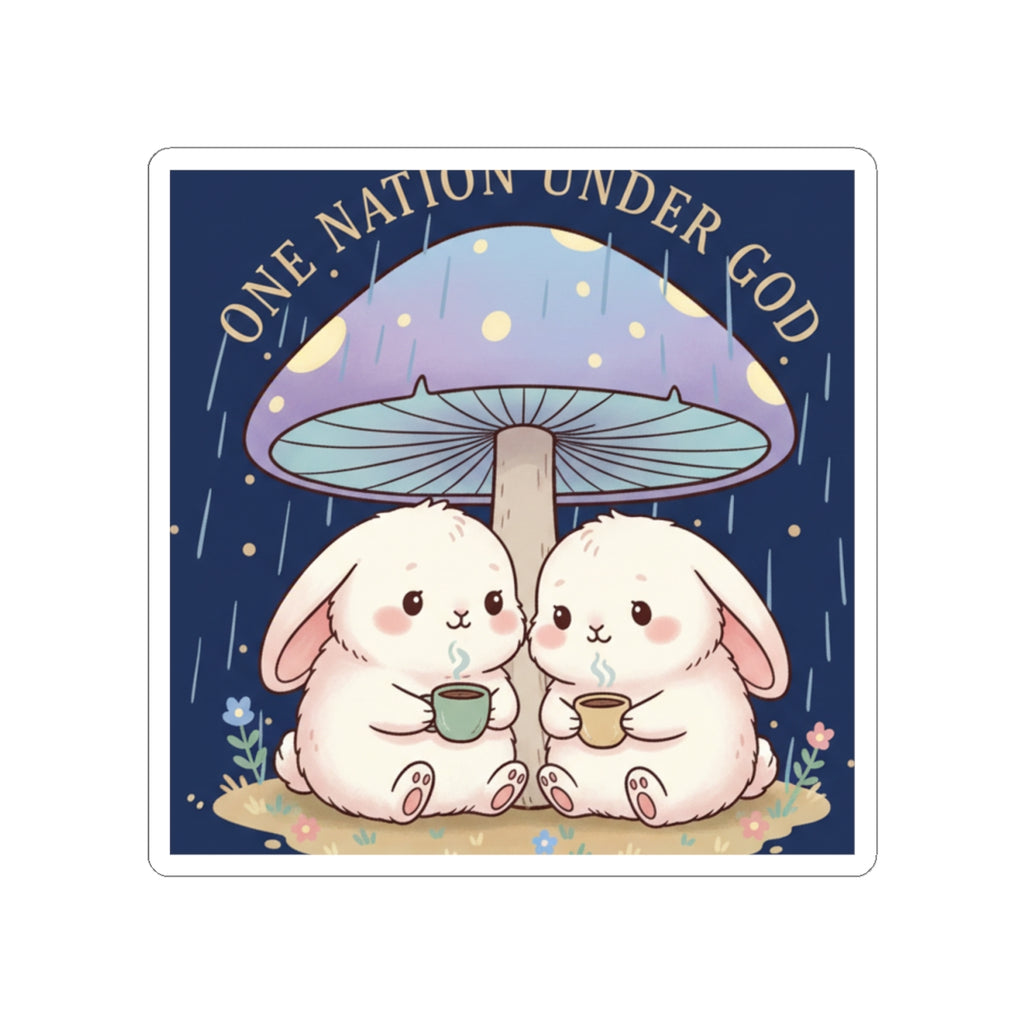 Two Cute Bunnies Kiss-Cut Sticker – One Nation Under God
