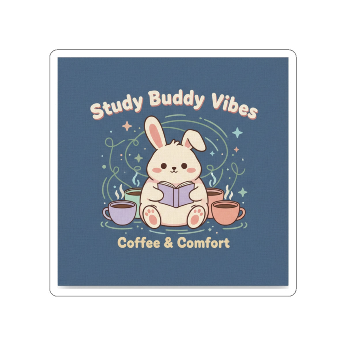 Bunny Die-Cut Sticker – Study Buddy Vibes Coffee Comfort