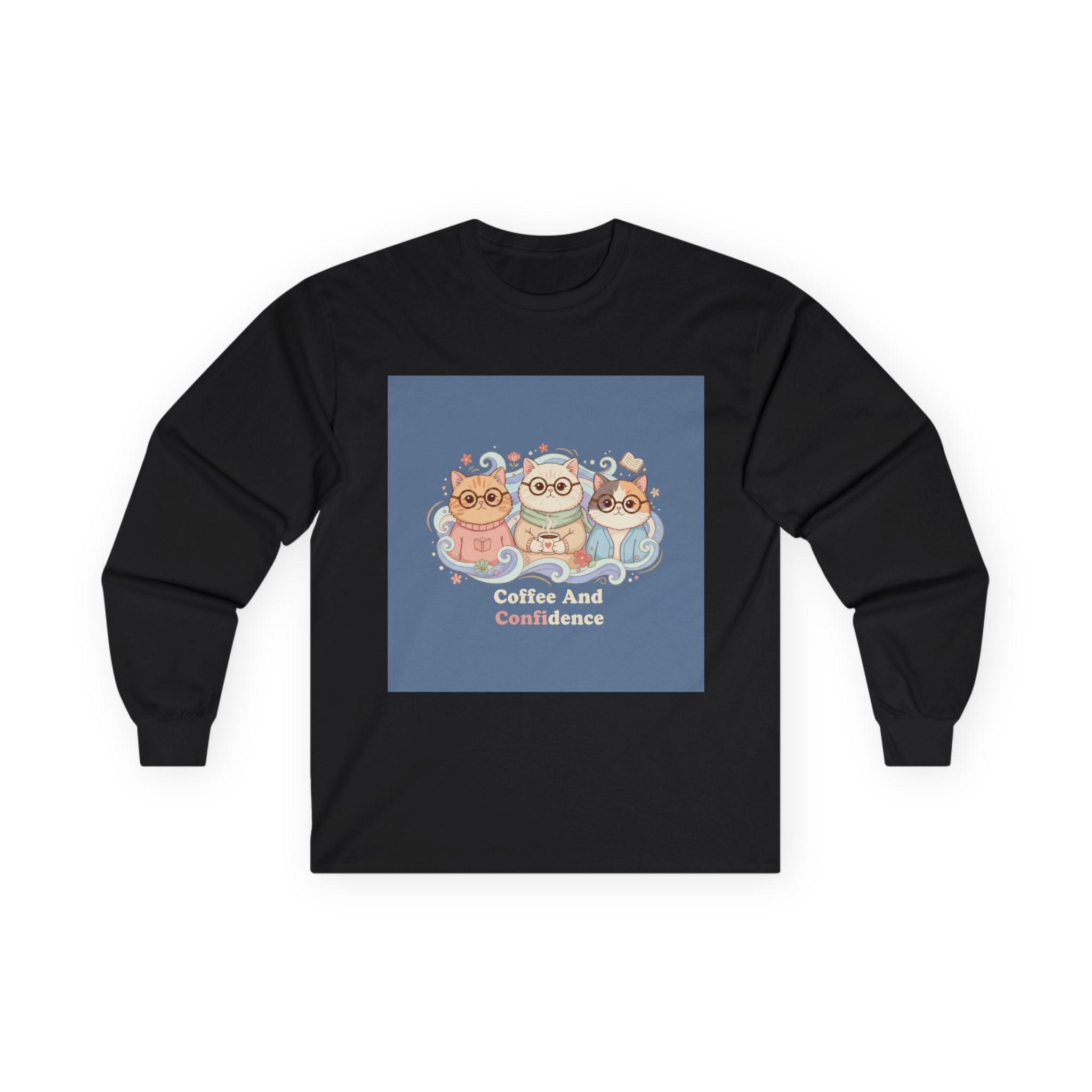 Cats With Glasses Long Sleeve Tee – Coffee and Confidence