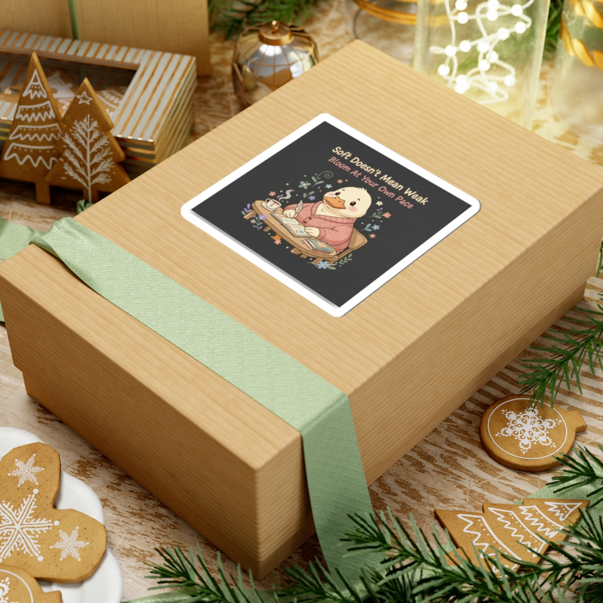Duck In A Cardigan Kiss-Cut Sticker – Soft Doesnt Mean Weak Bloom at Your Own