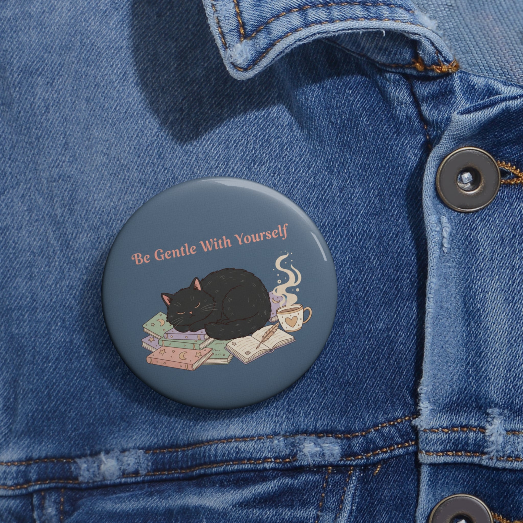 Black Cat Pin Button – Be Gentle With Yourself