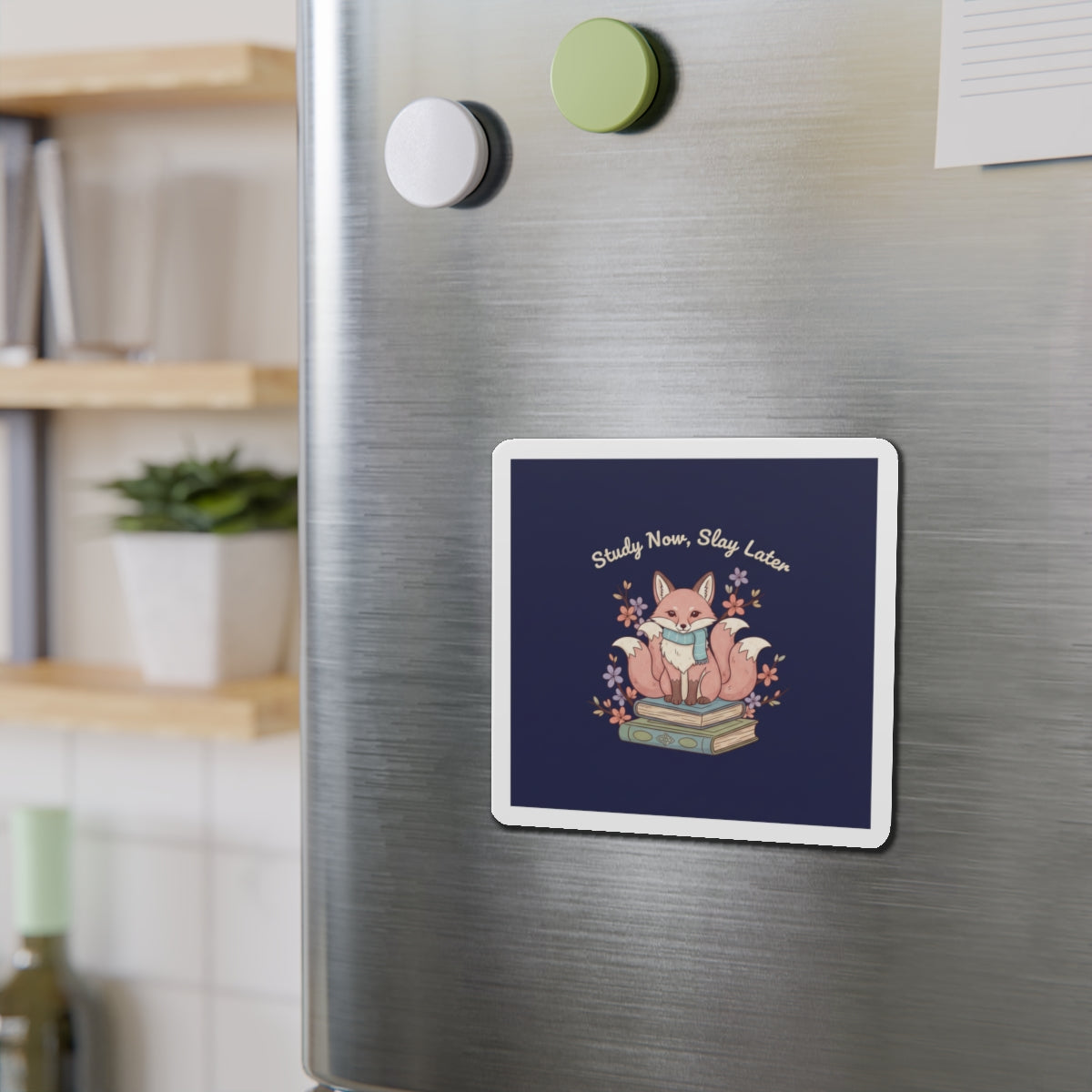 Kitsune Die-Cut Magnet – Study Now Slay Later