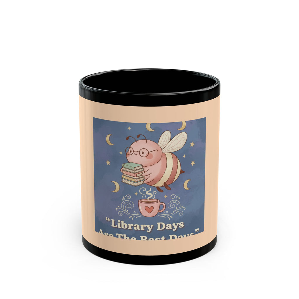Bee Black Mug 11oz – Library Days Are the Best Days