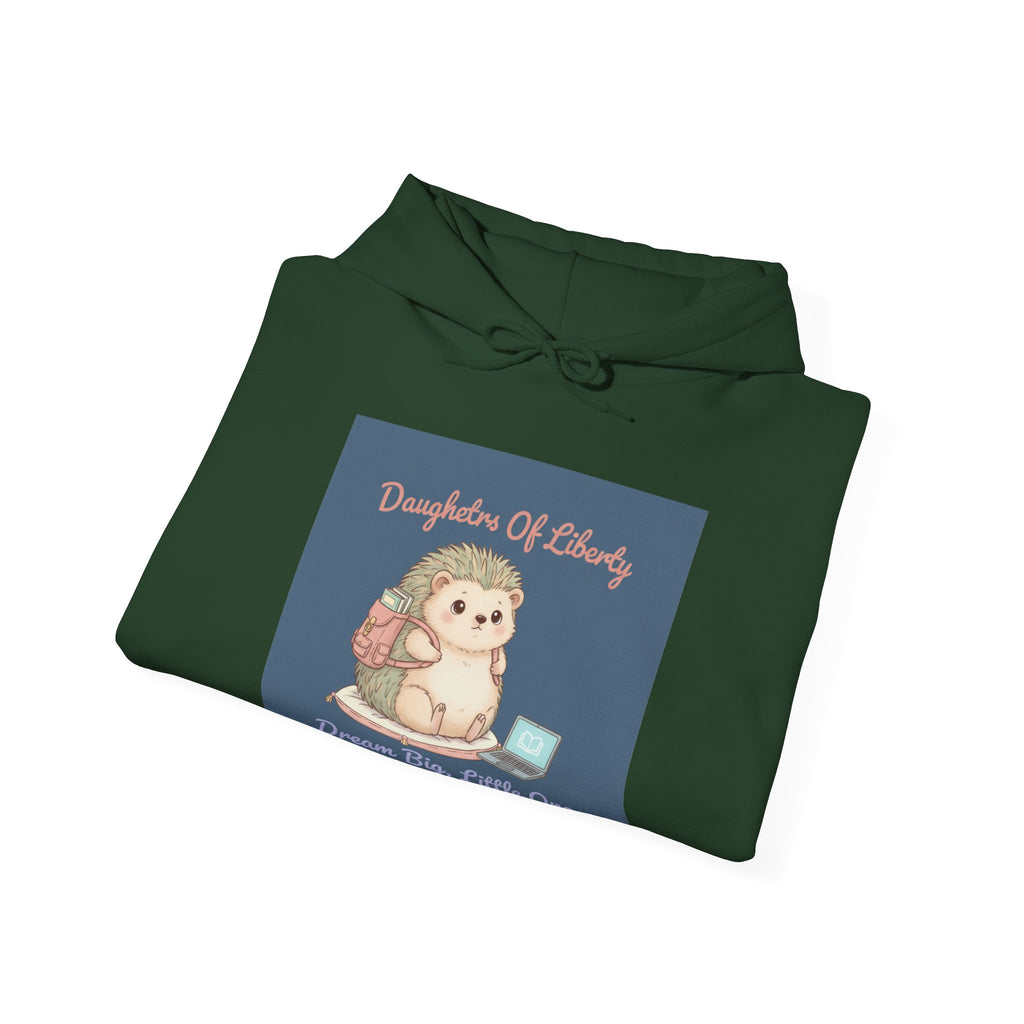 Hedgehog With Tiny Backpack Hoodie – Daughters of Liberty Dream Big Little on