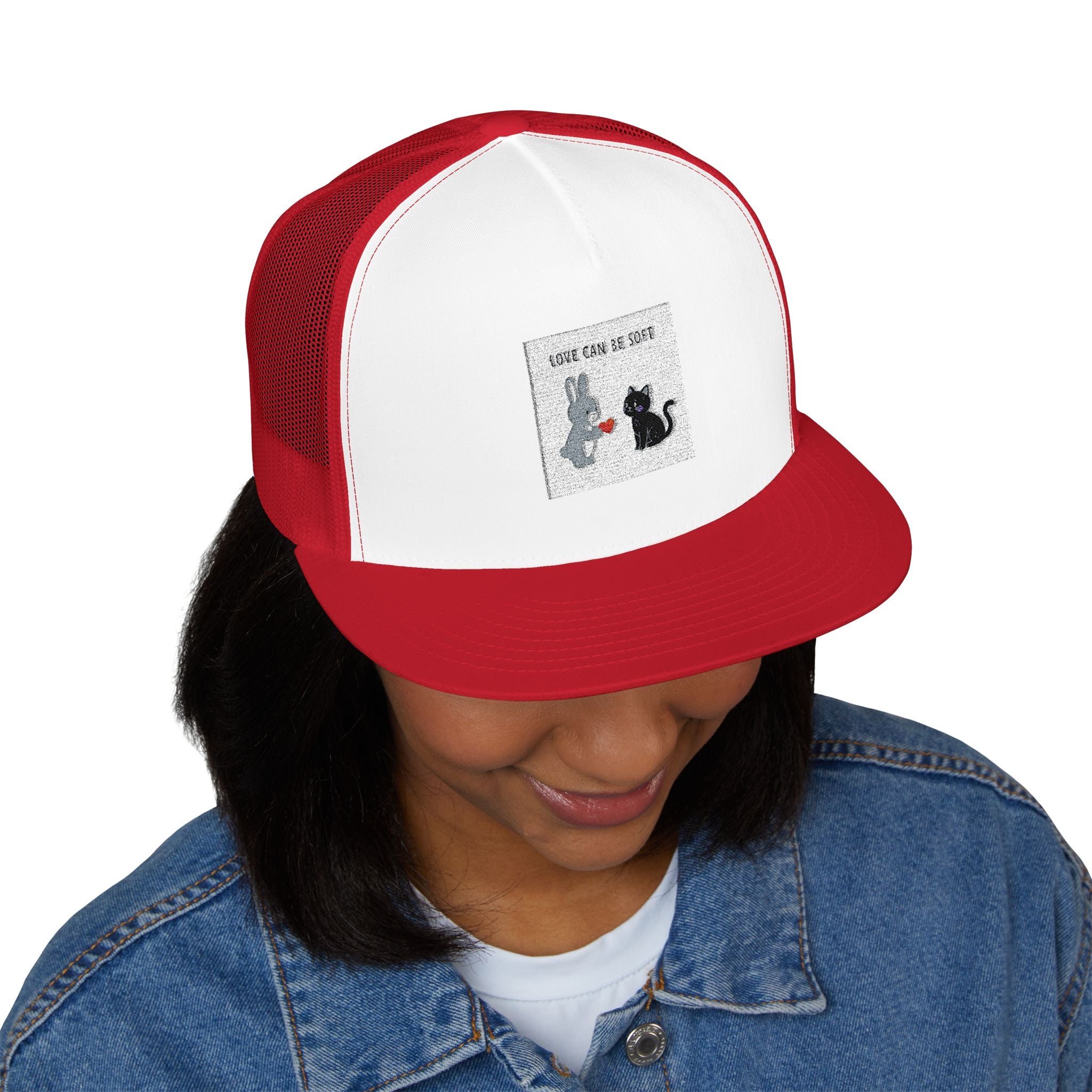 "LOVE CAN BE SOFT" Black Cat Trucker Cap | College Girl Gift | Fashion | KayKay Classics