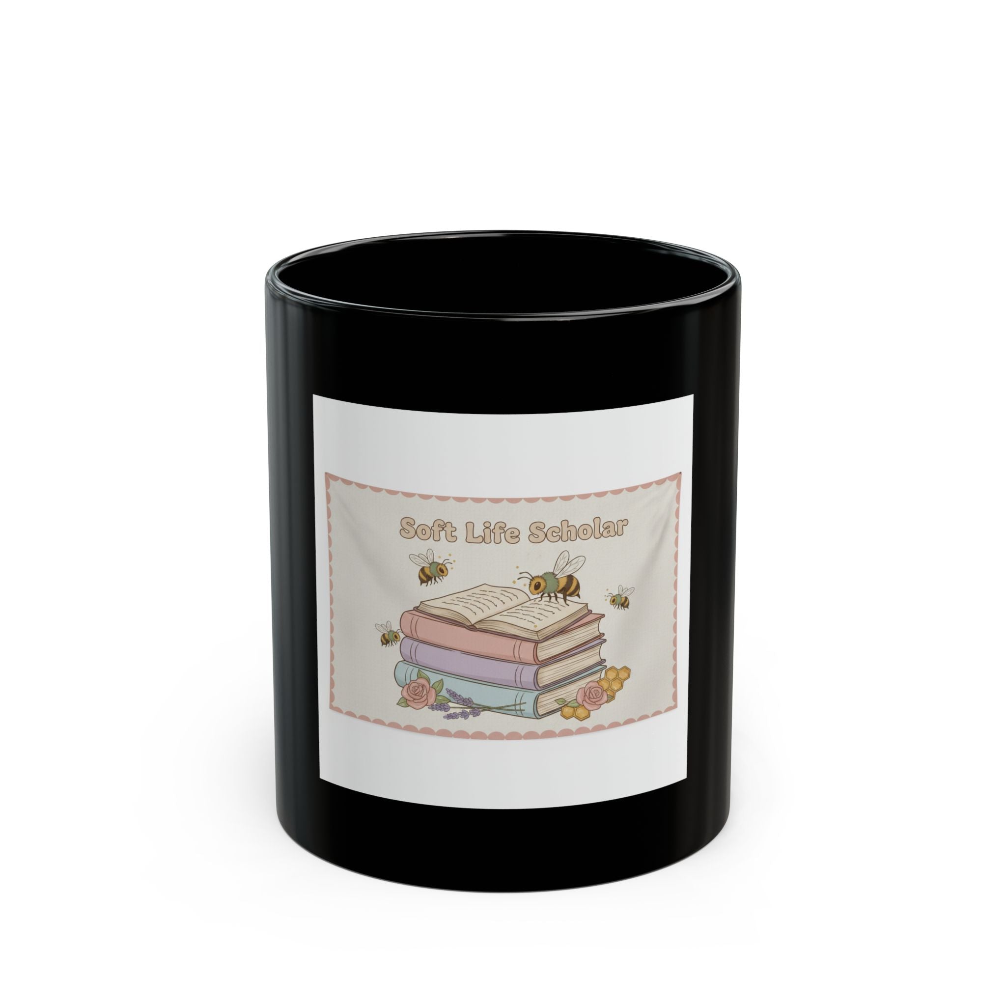 Soft Life Scholar Bee Black Mug 11oz