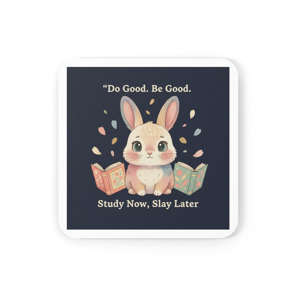 Bunny Cork Coaster – Do Good Be Good Study Now Slay Later