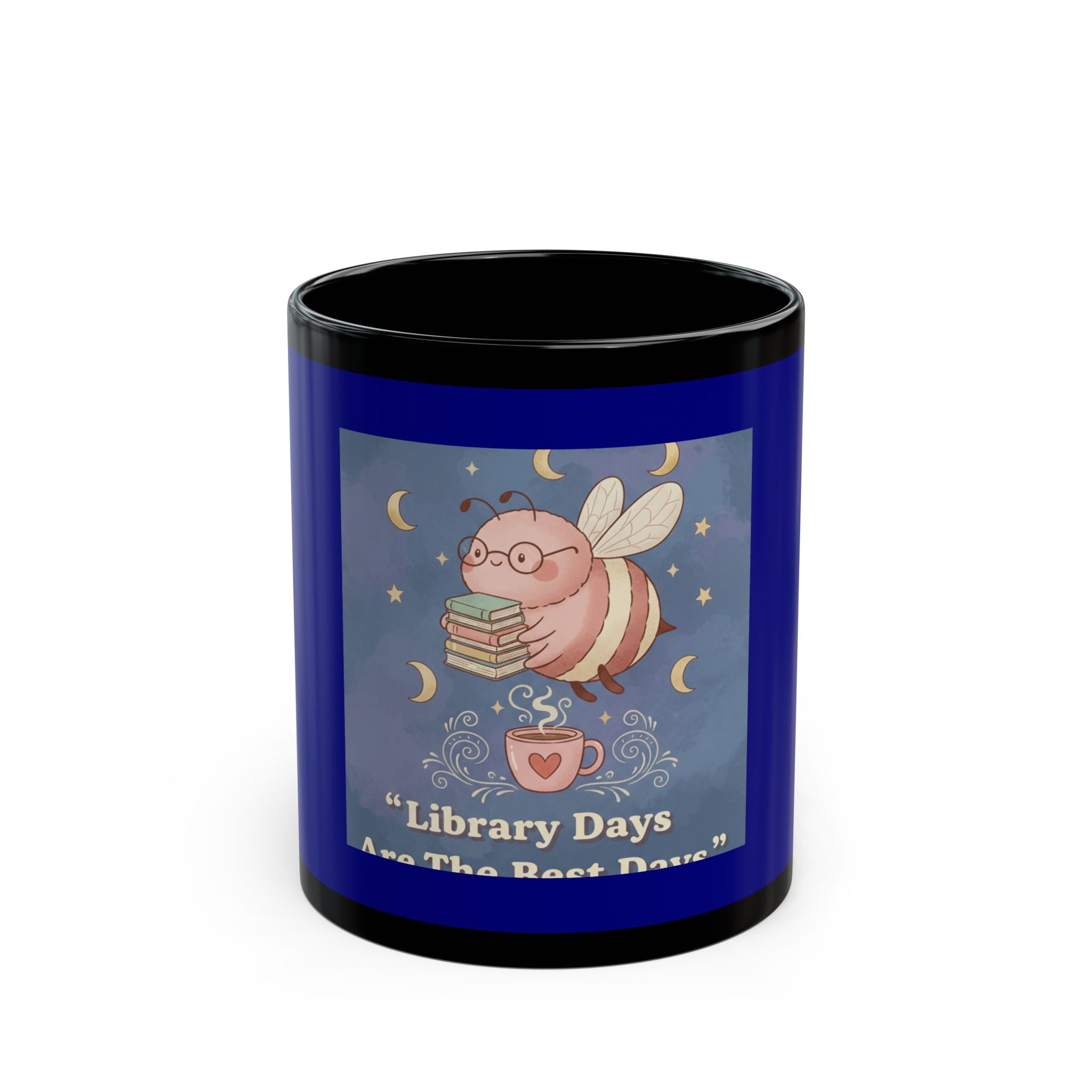 Bee Black Mug 11oz – Library Days Are the Best Days