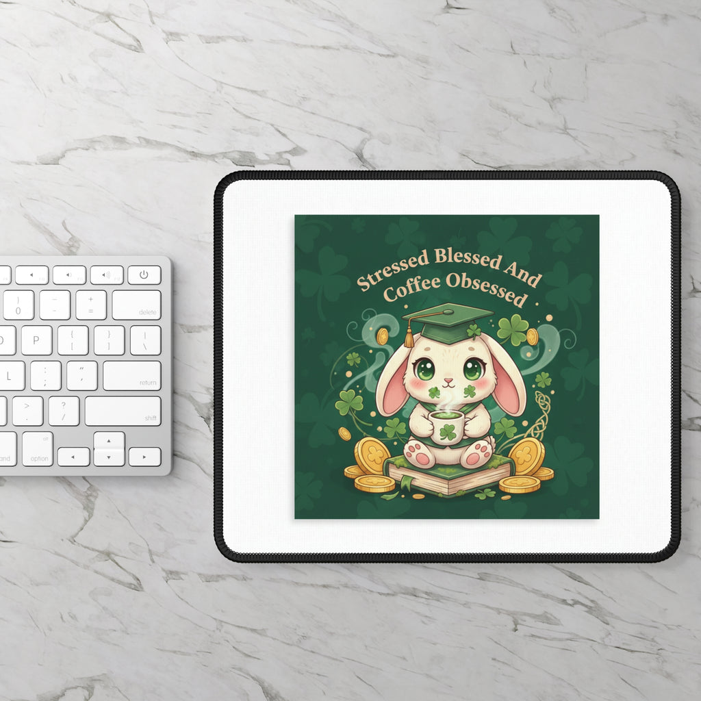 Rabbit Mouse Pad – Stressed Blessed and Coffee Obsessed
