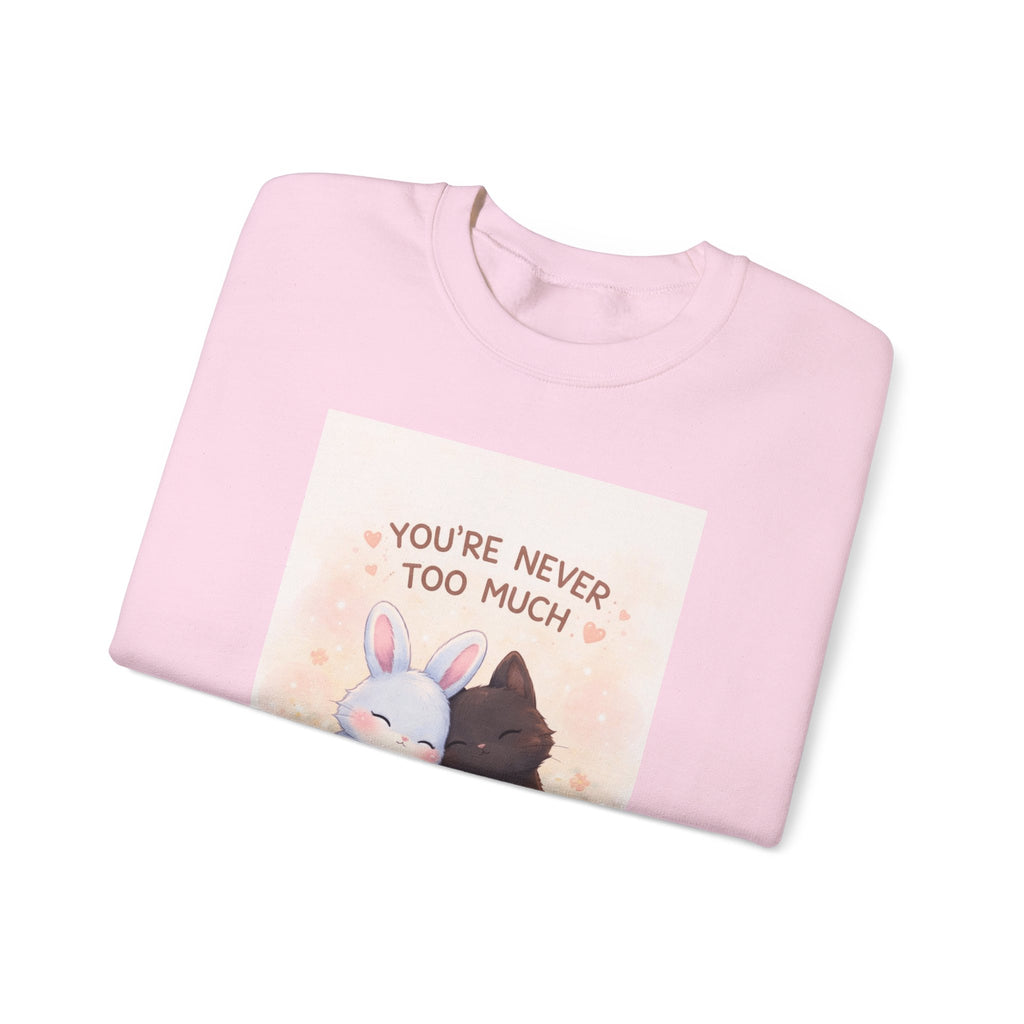 "YOU'RE NEVER TOO MUCH" Black Cat Crewneck | College Girl Gift | Fashion | KayKay Classics