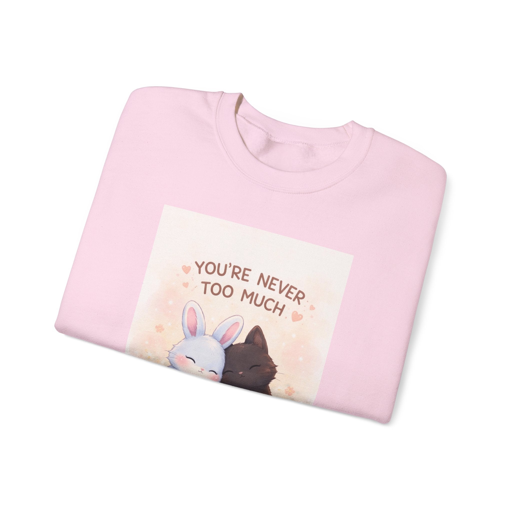 "YOU'RE NEVER TOO MUCH" Black Cat Crewneck | College Girl Gift | Fashion | KayKay Classics