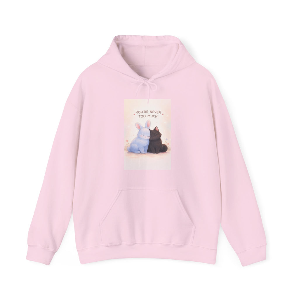 "YOU'RE NEVER TOO MUCH" Black Cat Hoodie | College Girl Gift | Fashion | KayKay Classics
