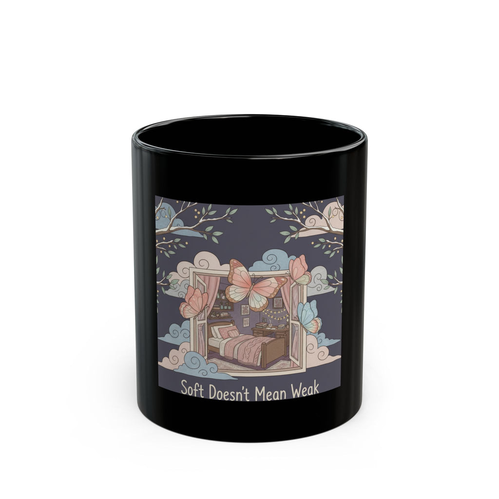 Butterflies Black Mug 11oz – Soft Doesnt Mean Weak