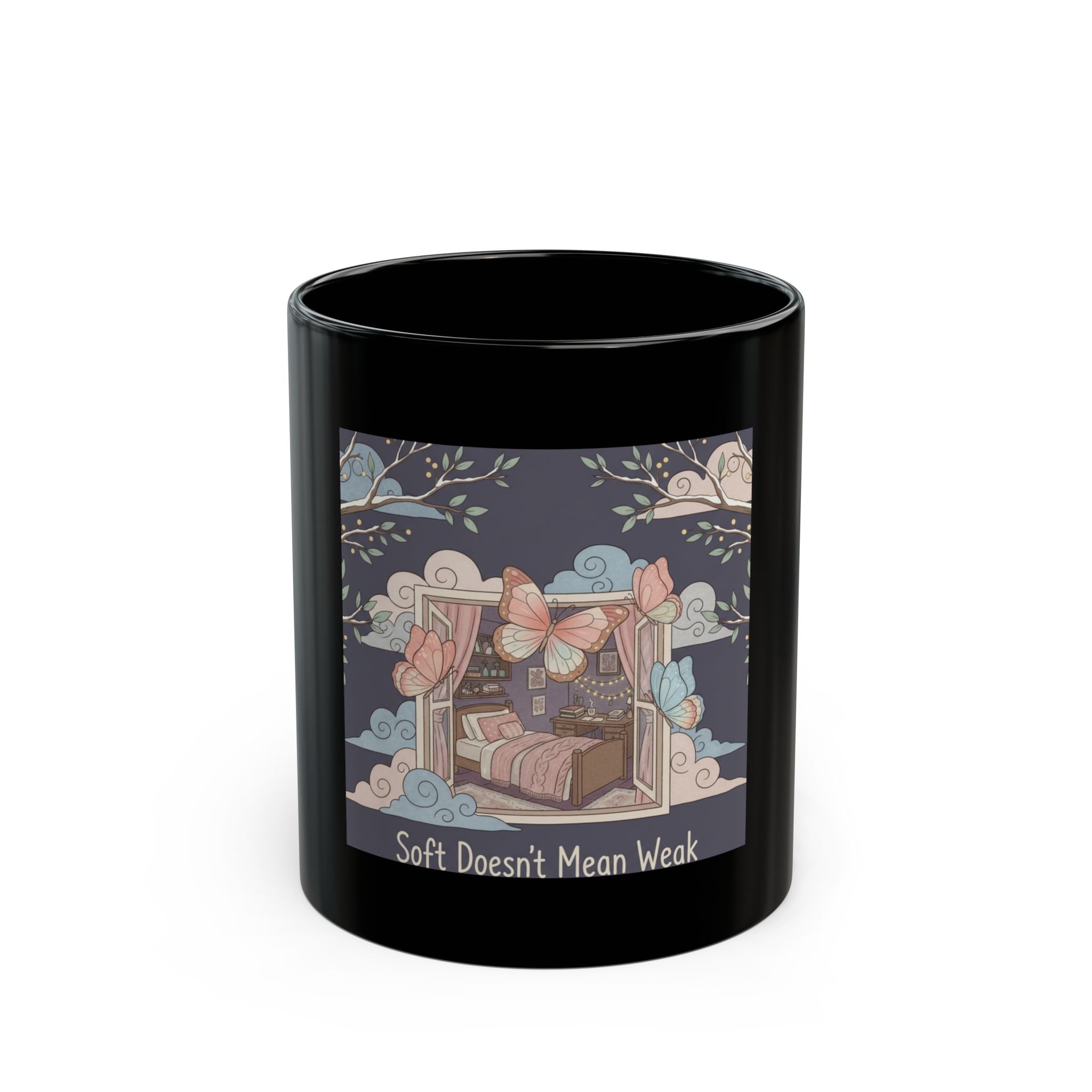 Butterflies Black Mug 11oz – Soft Doesnt Mean Weak