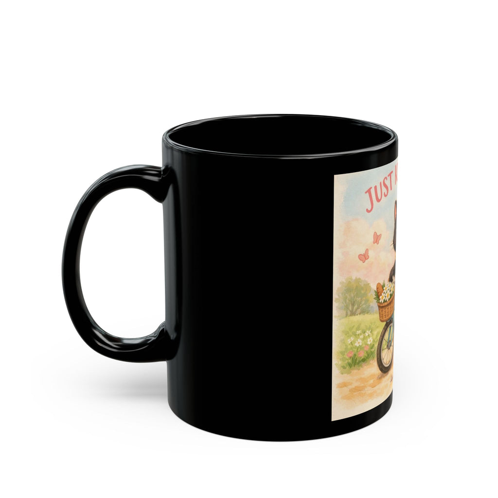 JUST KEEP GOING Cat Black Mug 11oz