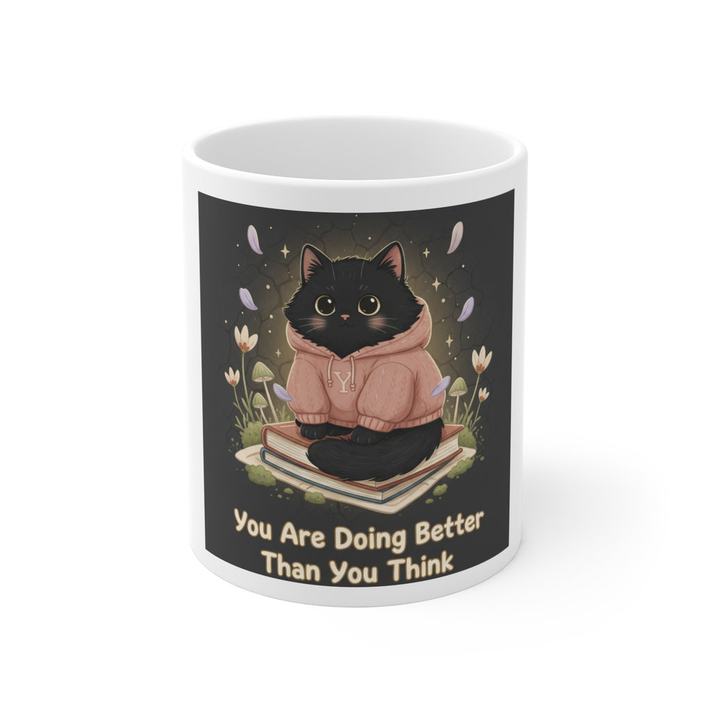 Black Cat Mug 11oz – You Are Doing Better Than You Think