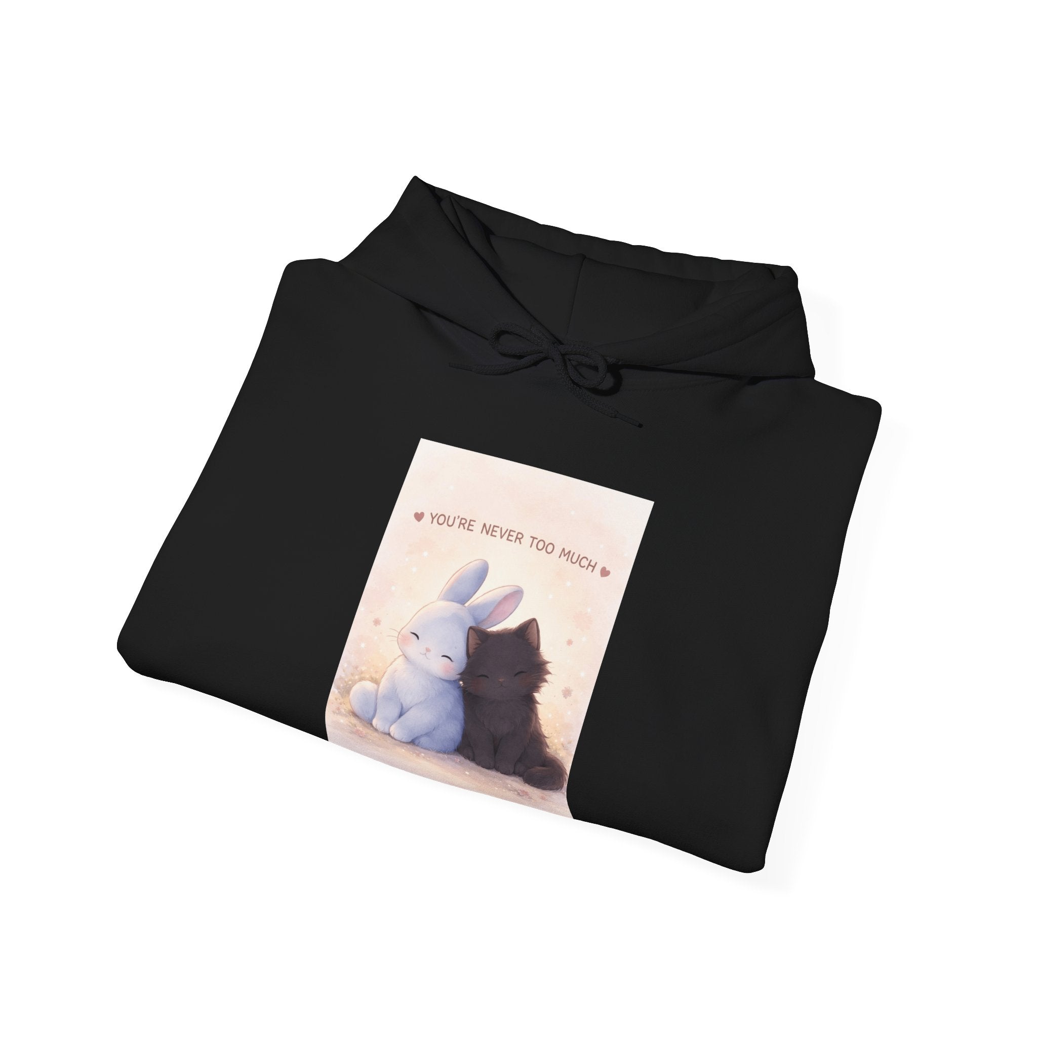 "YOU'RE NEVER TOO MUCH" Black Cat Hoodie | College Girl Gift | Fashion | KayKay Classics