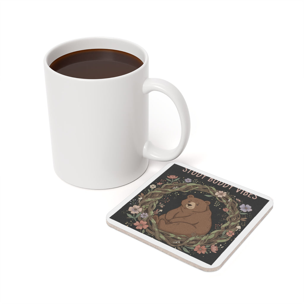 Bear Cork Coaster – Study Buddy Vibes