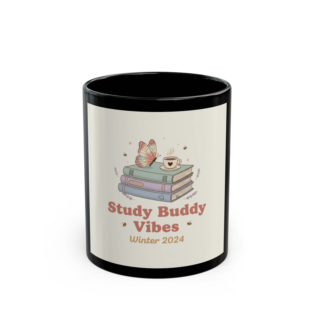 Study Buddy Vibes Winter 2024 Butterfly Black Mug 11oz
