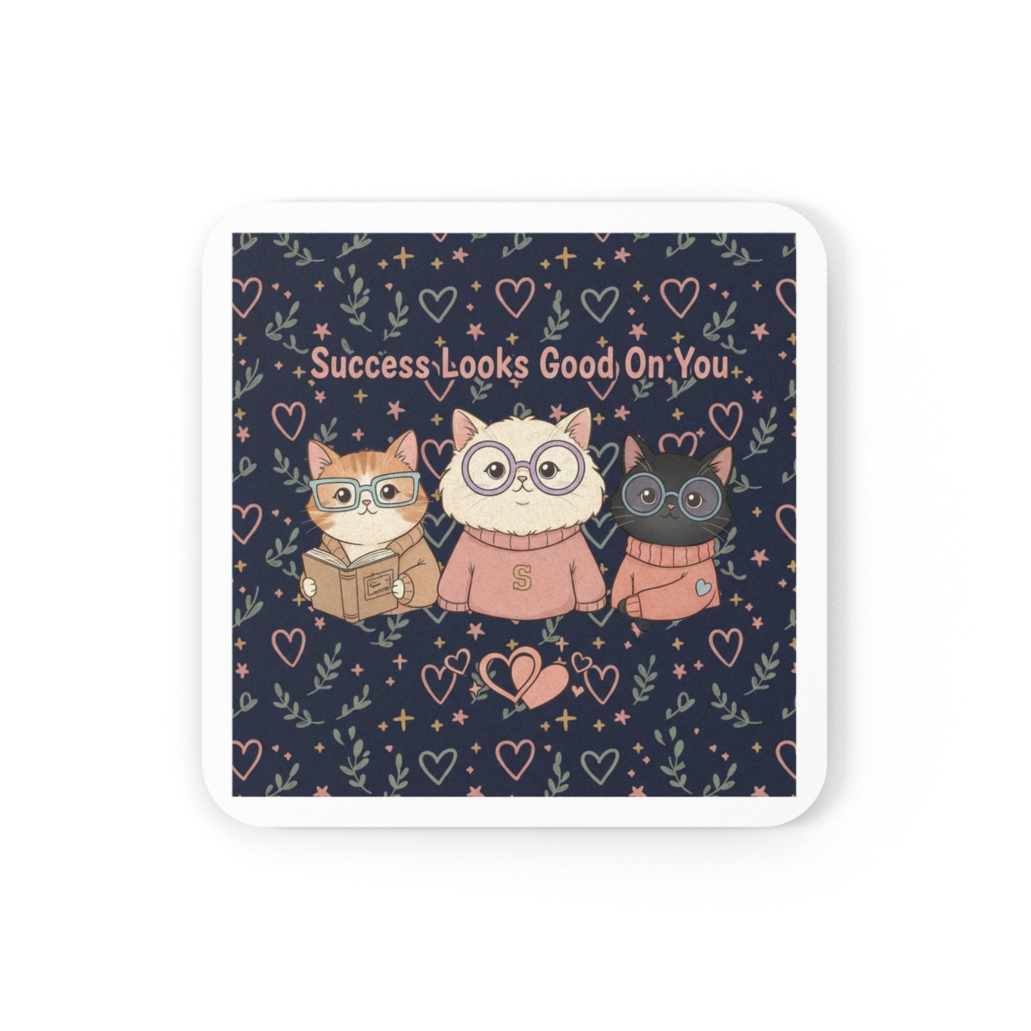 Cats With Glasses Cork Coaster – Success Looks Good on You