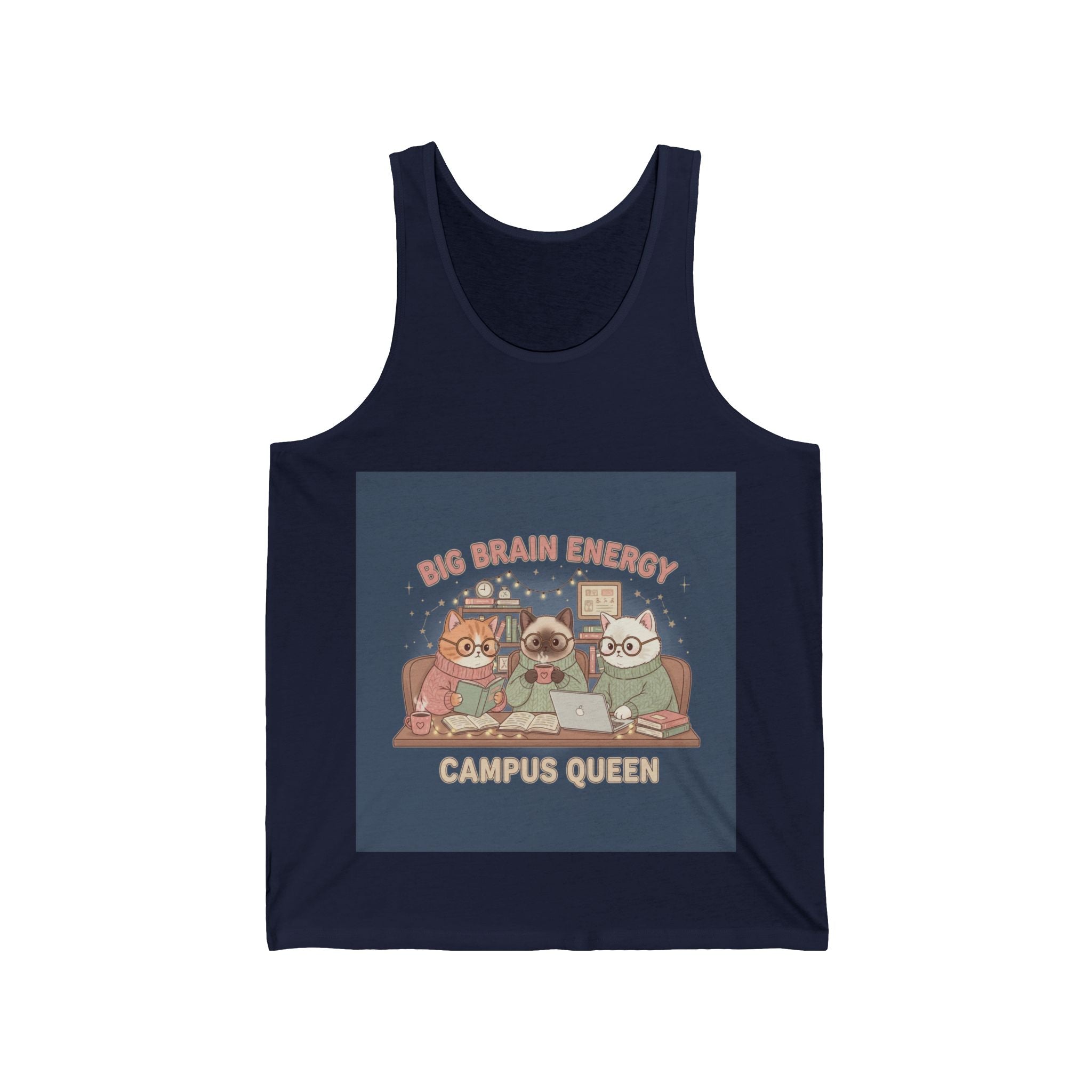 Cat Tank Top – Big Brain Energy Campus Queen
