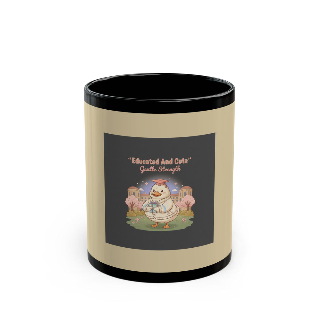 Duck In A Cardigan Black Mug 11oz – Educated and Cute Gentle Strength