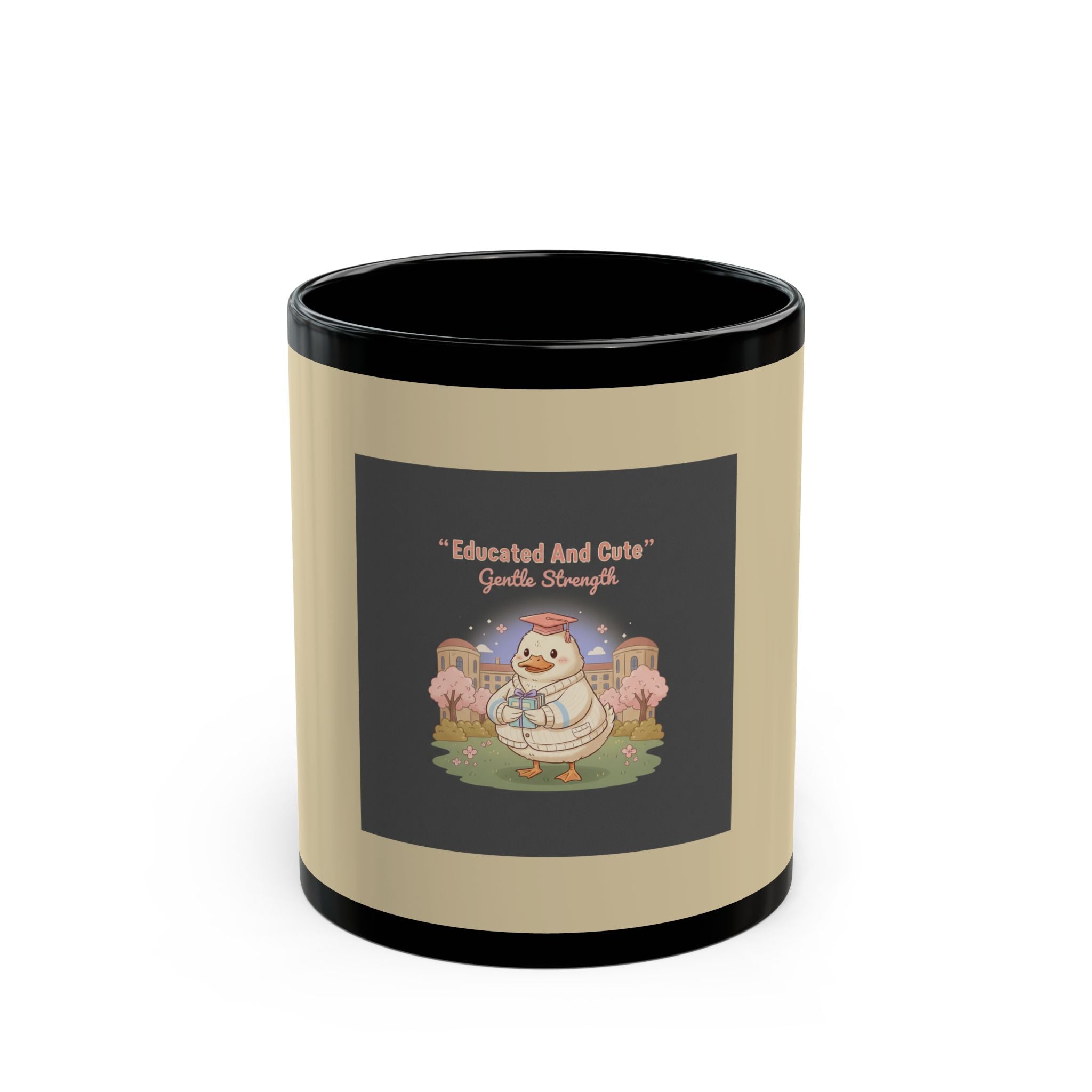 Duck In A Cardigan Black Mug 11oz – Educated and Cute Gentle Strength