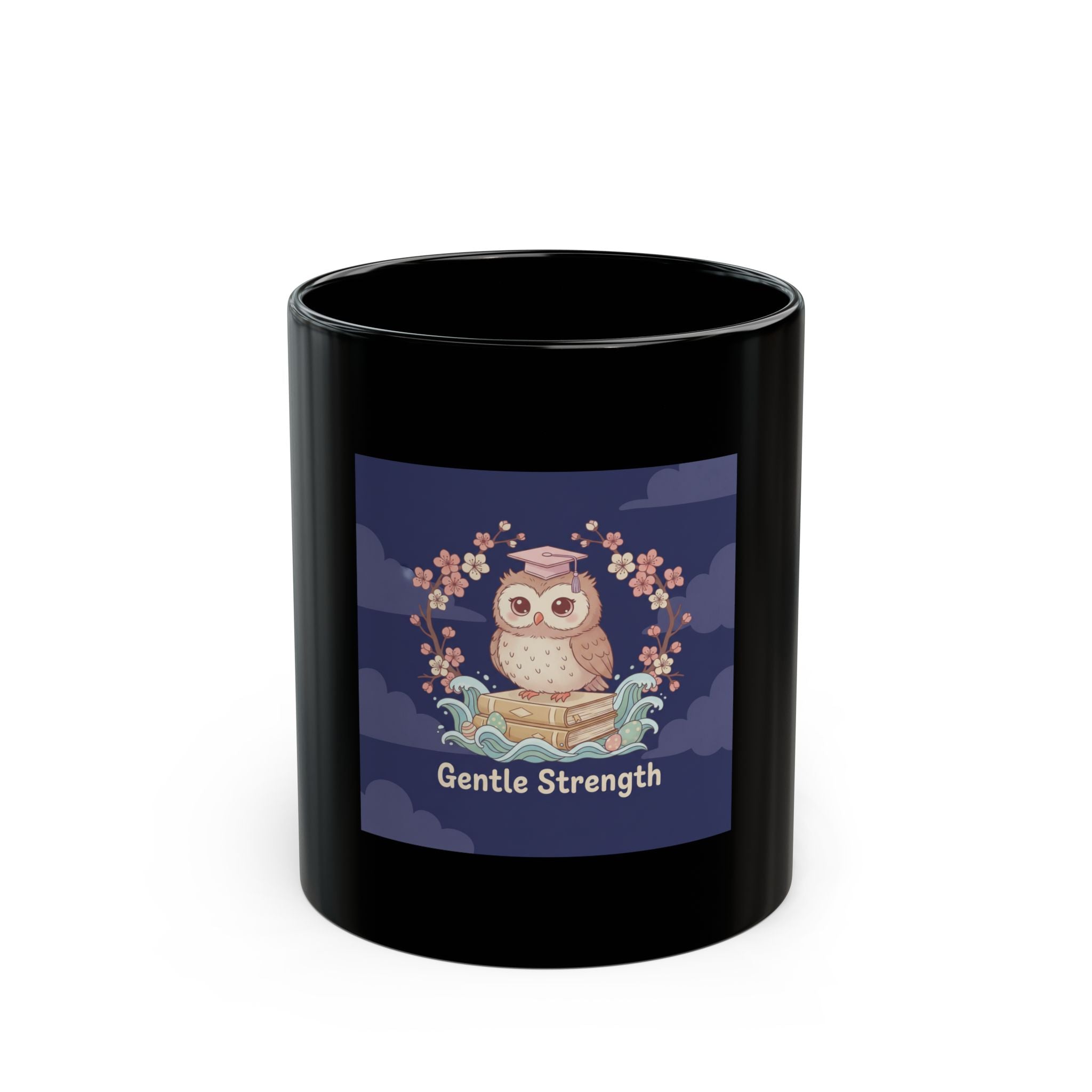 Owl Black Mug 11oz – Gentle Strength